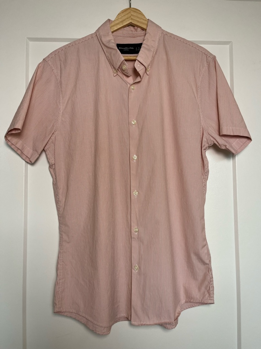 Abercrombie & Fitch Super Slim Fit Stripe Button Down Shirt L Pink White